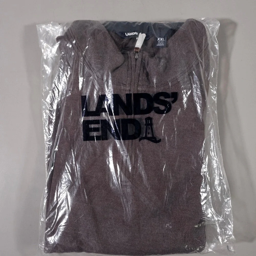 Lands End Quarter Zip Pullover Mens XXL Kona Brown Heather Bedford Ribbed Knit